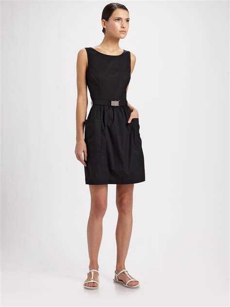 prada formal|prada sleeveless belted black dress.